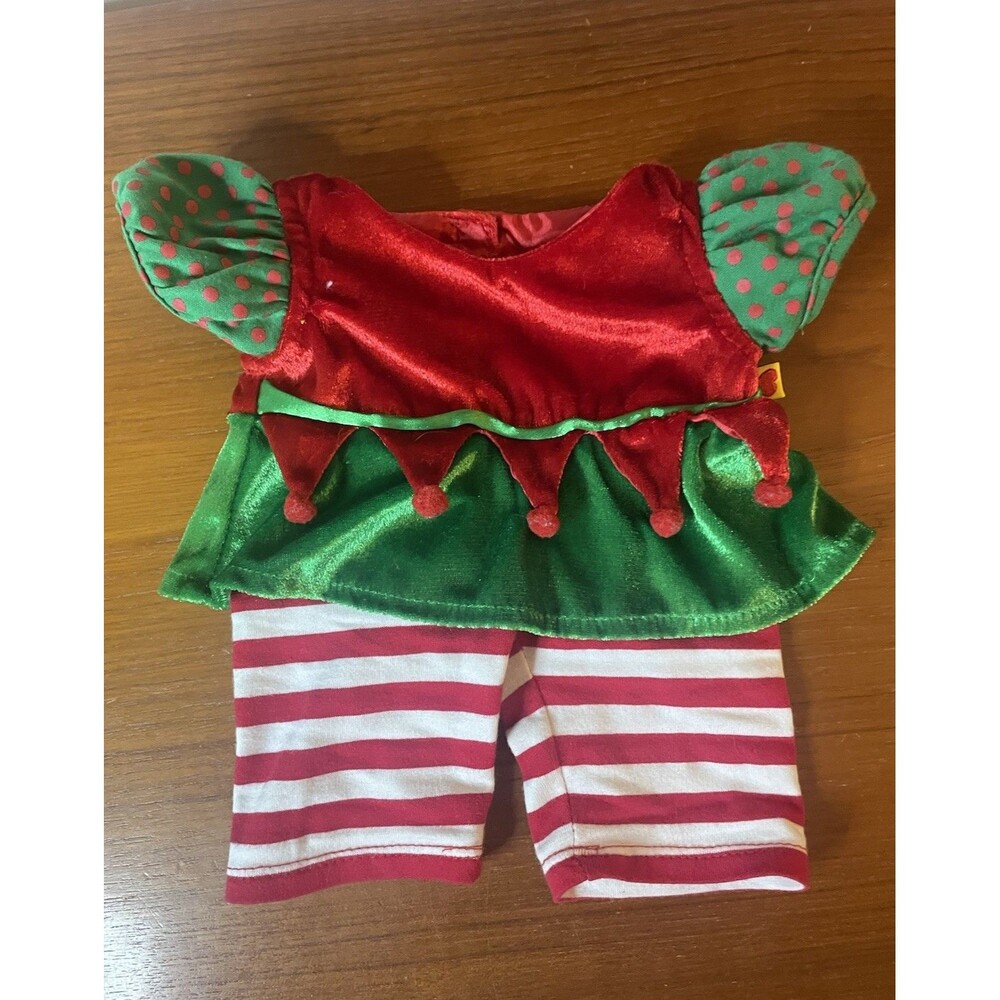 Build A Bear BAB Christmas Holiday Elf Outfit Clothes Green Red